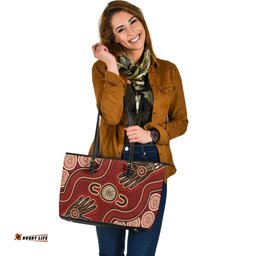 Indigenous Australian Aboriginal Hands Of The Ancestors Leather Tote Bag