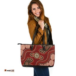 Indigenous Australian Aboriginal Hands Of The Ancestors Leather Tote Bag