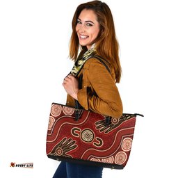 Indigenous Australian Aboriginal Hands Of The Ancestors Leather Tote Bag