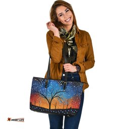 Indigenous Australian Aboriginal Australian Dreamtime Story Of A Night Sky Leather Tote Bag