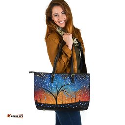 Indigenous Australian Aboriginal Australian Dreamtime Story Of A Night Sky Leather Tote Bag