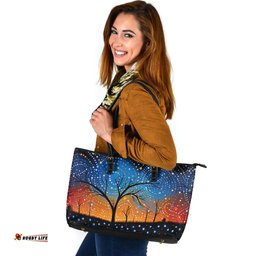 Indigenous Australian Aboriginal Australian Dreamtime Story Of A Night Sky Leather Tote Bag