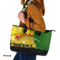 Australia Cricket ANZAC Day 2024 Leather Tote Bag Australian Army Camouflage With Poppies
