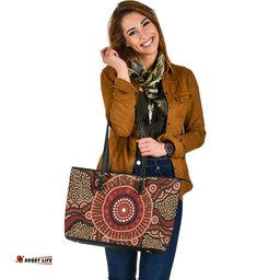 Indigenous Australian Aboriginal Brown Aboriginal Style Dot Painting Leather Tote Bag
