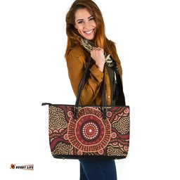 Indigenous Australian Aboriginal Brown Aboriginal Style Dot Painting Leather Tote Bag