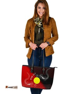 Custom Aboriginal Large Leather Tote Bag - Two Indigenous Lizard