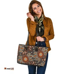 Indigenous Australian Aboriginal Aboriginal Earth Bloom With Outback Sun Circles Leather Tote Bag