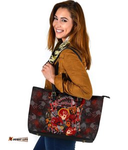Aboriginal Leather Tote Bag - Indigenous Fish Hand Art
