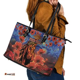 Personalised Broncos Rugby ANZAC Leather Tote Bag Starry Night and Field of Poppies