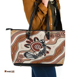 Aboriginal Dots Art Painting with Platypus Leather Tote Bag No 3