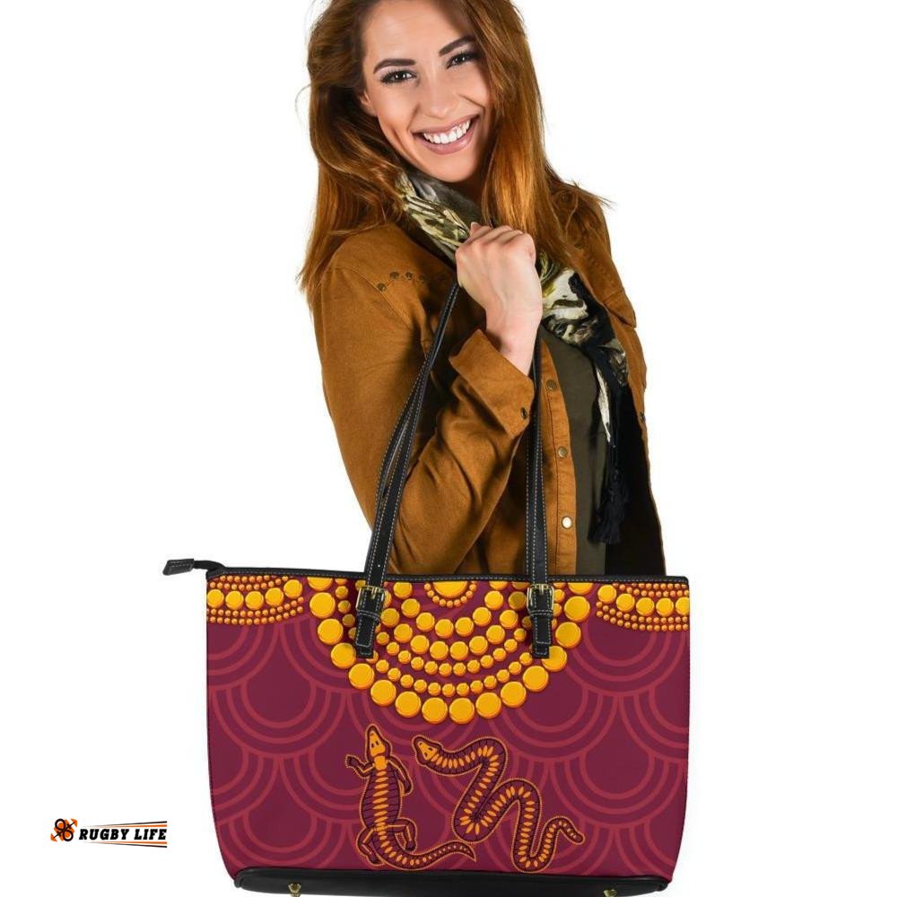 Aboriginal Leather Tote Bag - Aboriginal Snake And Alligator