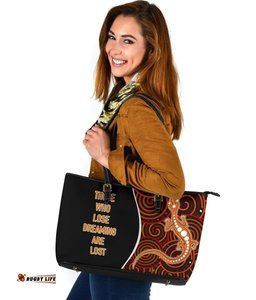 Aboriginal Leather Tote Bag - Indigenous Lizard Dreaming