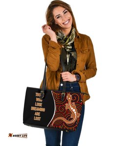 Aboriginal Leather Tote Bag - Indigenous Lizard Dreaming