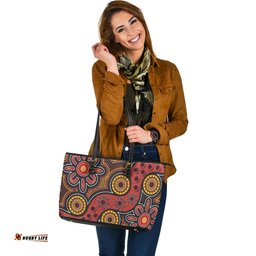 Indigenous Australian Aboriginal Sacred Flower Path Leather Tote Bag