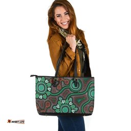 Indigenous Australian Aboriginal Aboriginal Green Dot Art Inspired Leather Tote Bag