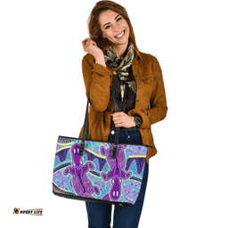 Indigenous Australian Aboriginal Platypus With Aboriginal Art Dot Painting Patterns Inspired Purple Leather Tote Bag