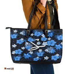 Australian Strikers Cricket Leather Tote Bag Baeuty Pacific Hibiscus and Polynesian Pattern