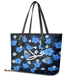 Australian Strikers Cricket Leather Tote Bag Baeuty Pacific Hibiscus and Polynesian Pattern