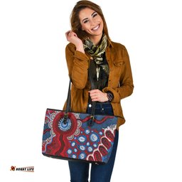 Indigenous Australian Aboriginal Red Earth Celebration Leather Tote Bag