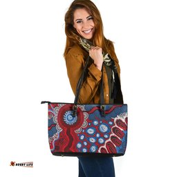 Indigenous Australian Aboriginal Red Earth Celebration Leather Tote Bag