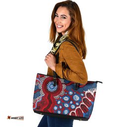 Indigenous Australian Aboriginal Red Earth Celebration Leather Tote Bag