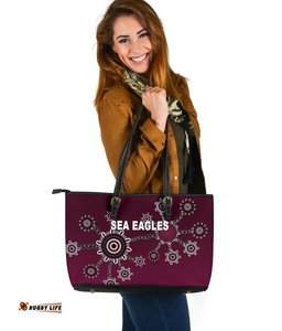 Warringah Large Leather Tote Bag Sea Eagles Simple Indigenous
