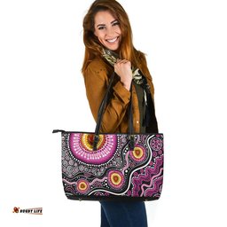 Indigenous Australian Aboriginal Aboriginal Sunrise Energy With Pink Sacred Dots Leather Tote Bag