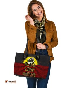 Leather Tote Bag, Aboriginal Black Lives Matter Sun Dot Painting