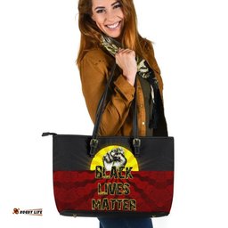 Leather Tote Bag, Aboriginal Black Lives Matter Sun Dot Painting