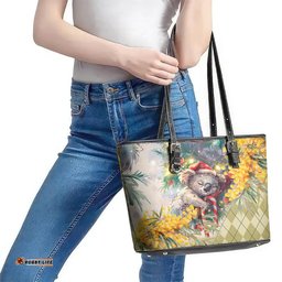 Have A Koala-ty Christmas in July Leather Tote Bag