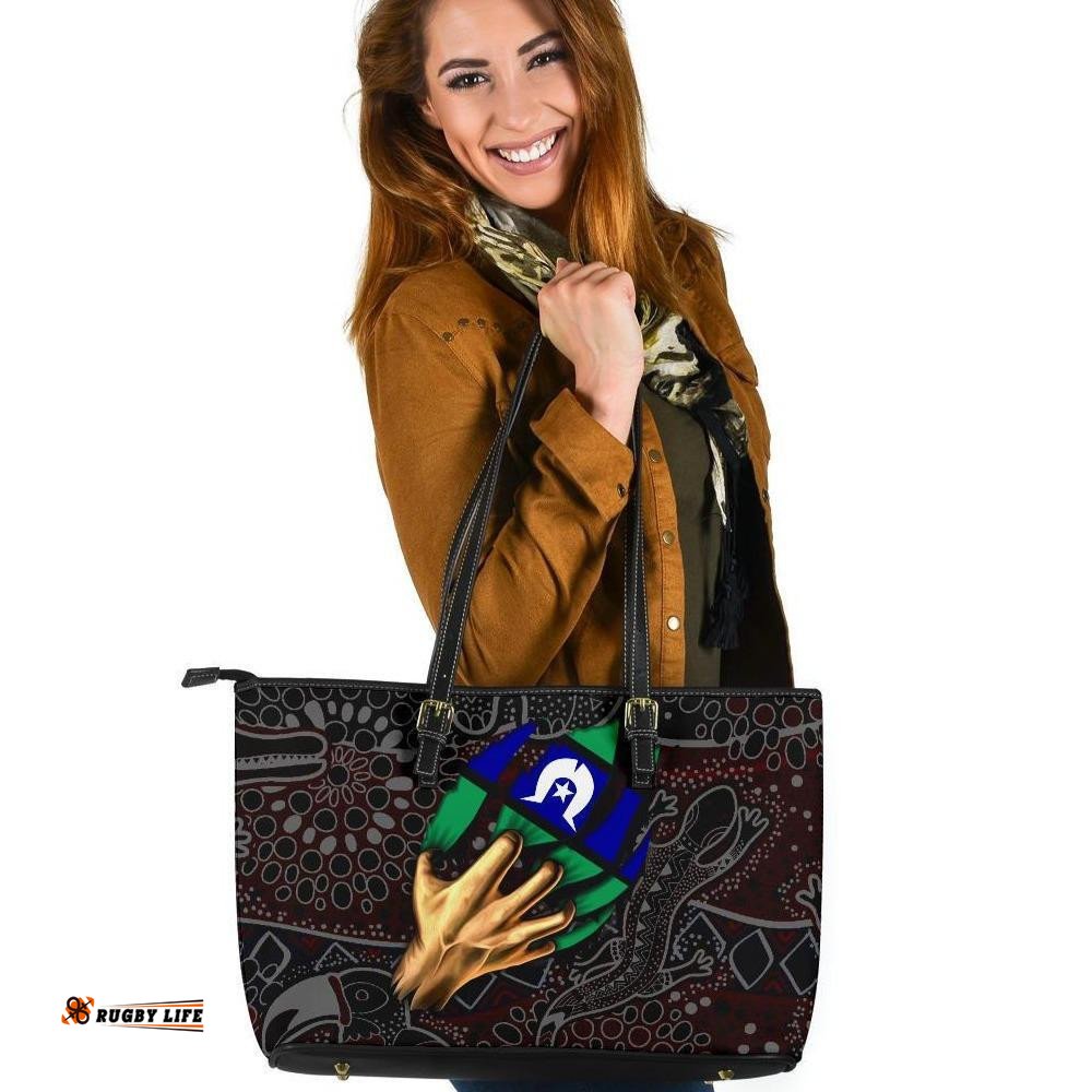 Aboriginal Leather Tote Bag - Torres Strait Blood In Me