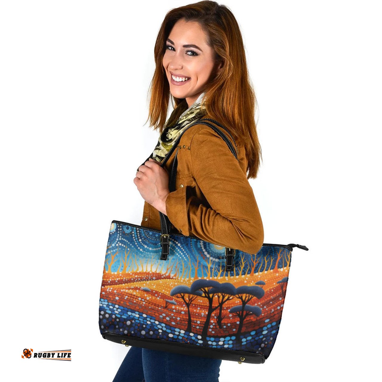 Indigenous Australian Aboriginal Aboriginal Culture Indigenous Land Dot Painting Art Inspired Leather Tote Bag