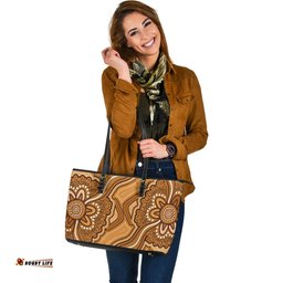 Indigenous Australian Aboriginal Desert Blossom Harmony Leather Tote Bag