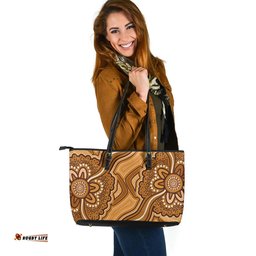 Indigenous Australian Aboriginal Desert Blossom Harmony Leather Tote Bag