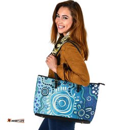 Indigenous Australian Aboriginal Traditional Aboriginal Dot Art Leather Tote Bag