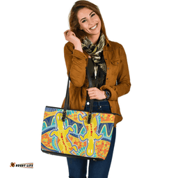 Indigenous Australian Aboriginal Platypus With Aboriginal Art Dot Painting Patterns Inspired Yellow Leather Tote Bag