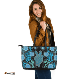 Indigenous Australian Aboriginal Aboriginal Art Color Turtle Inspired Green Leather Tote Bag