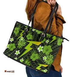 Australian Thunder Cricket Leather Tote Bag Baeuty Pacific Hibiscus and Polynesian Pattern