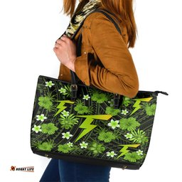 Australian Thunder Cricket Leather Tote Bag Baeuty Pacific Hibiscus and Polynesian Pattern