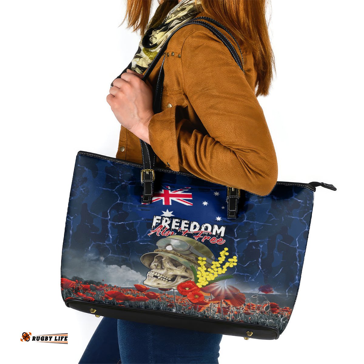Australia ANZAC Day Leather Tote Bag Freedom Ain't Free