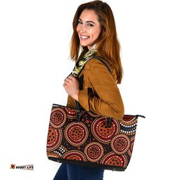 Indigenous Australian Aboriginal Background Featuring Indigenous Dot Art Leather Tote Bag