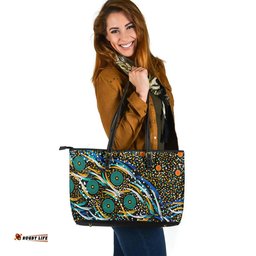 Indigenous Australian Aboriginal Aboriginal Purple Color Dreamtime Leather Tote Bag