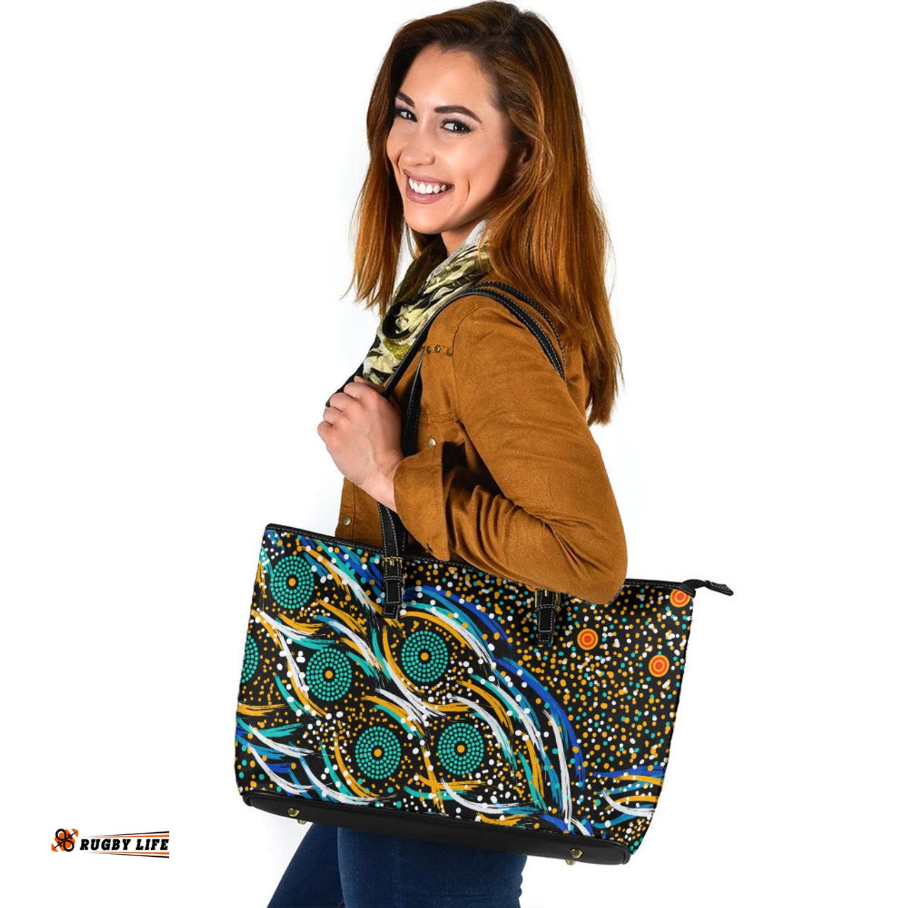 Indigenous Australian Aboriginal Aboriginal Purple Color Dreamtime Leather Tote Bag
