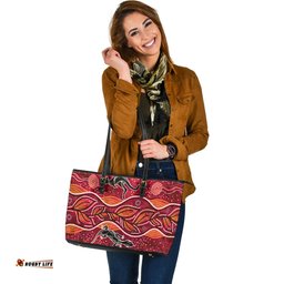 Indigenous Australian Aboriginal Dancing With Fire Spirits Leather Tote Bag