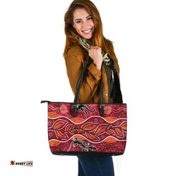 Indigenous Australian Aboriginal Dancing With Fire Spirits Leather Tote Bag