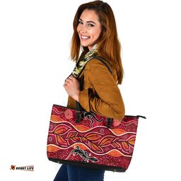 Indigenous Australian Aboriginal Dancing With Fire Spirits Leather Tote Bag