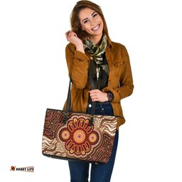 Indigenous Australian Aboriginal Red Ochre Rivers Flow through Dreamtime Echoes Leather Tote Bag