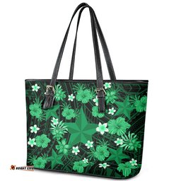 Australian Stars Cricket Leather Tote Bag Baeuty Pacific Hibiscus and Polynesian Pattern