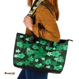 Australian Stars Cricket Leather Tote Bag Baeuty Pacific Hibiscus and Polynesian Pattern