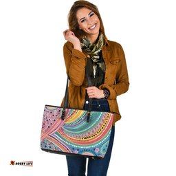 Indigenous Australian Aboriginal Dot Swirls Of Light And Dreamtime Joy Leather Tote Bag